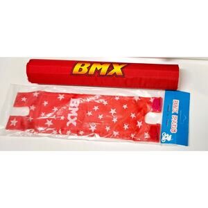 BMX old school bar RED pad inside package & BMW Stem Pads Red & White Stars Bike